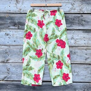 Esprit Pastel Yellow Hibiscus Print Cotton Pajama Pants Size Small